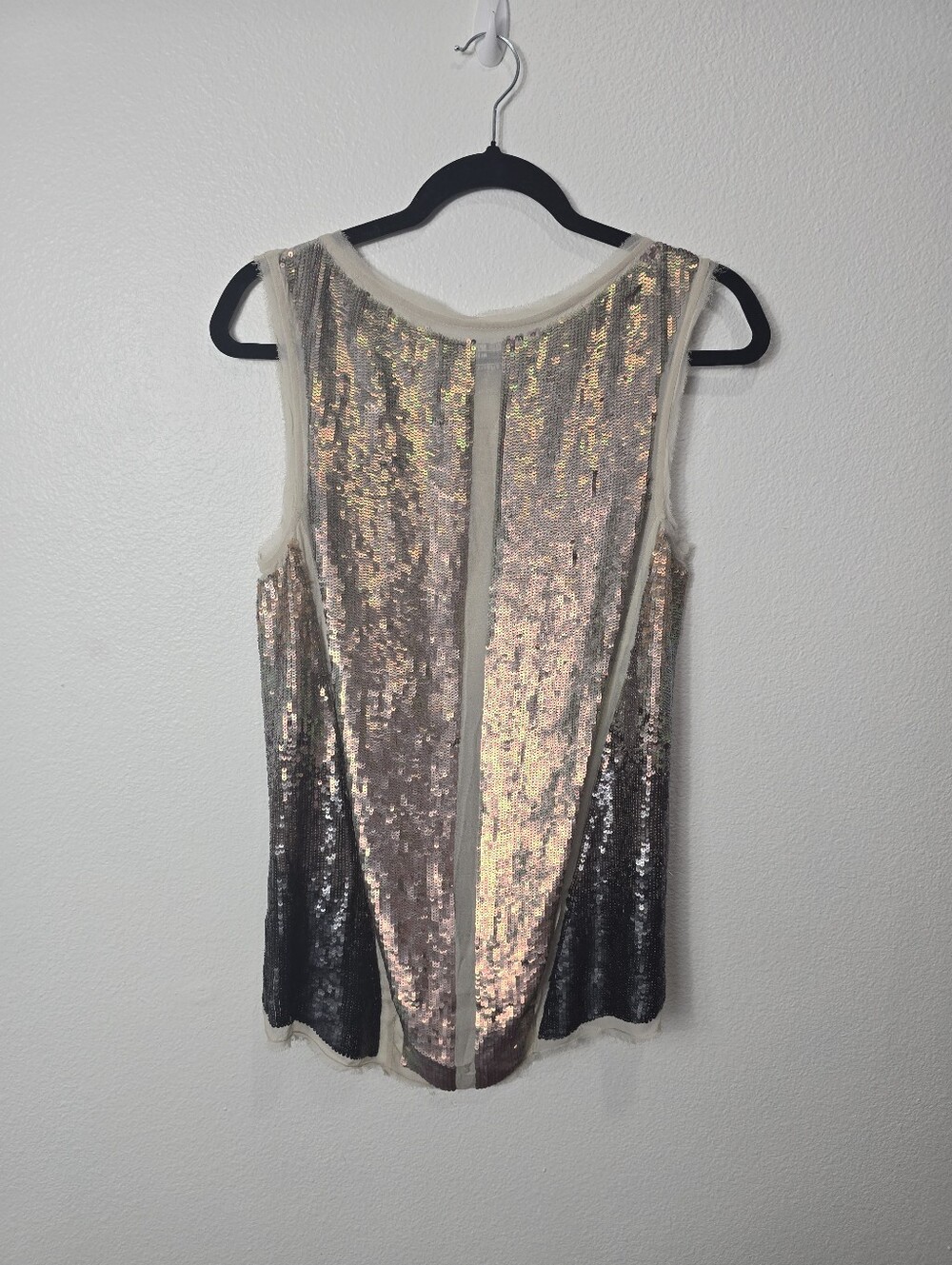 AllSaints White and Beige Hand-Embellished Sequin Top - Picture 3 of 10